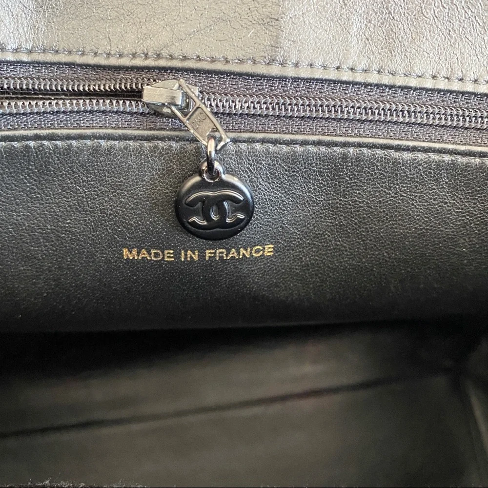 Chanel black quilted leather tote